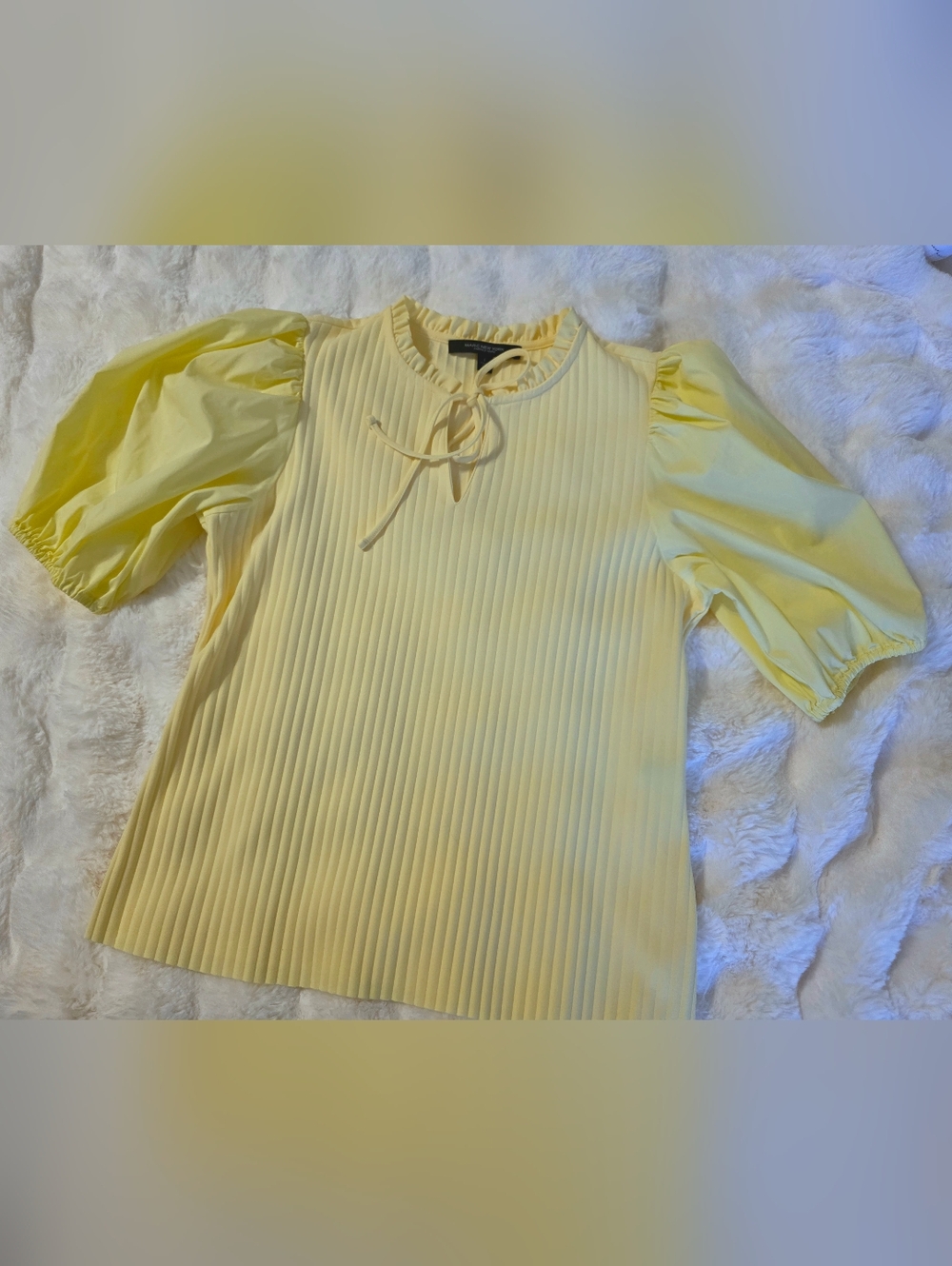 Marc New York Yellow Pleated Puff Sleeve Blouse